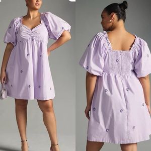 NWT Endless Rose x Anthropologie Lavender Puff Sleeve Embroidered Floral Dress